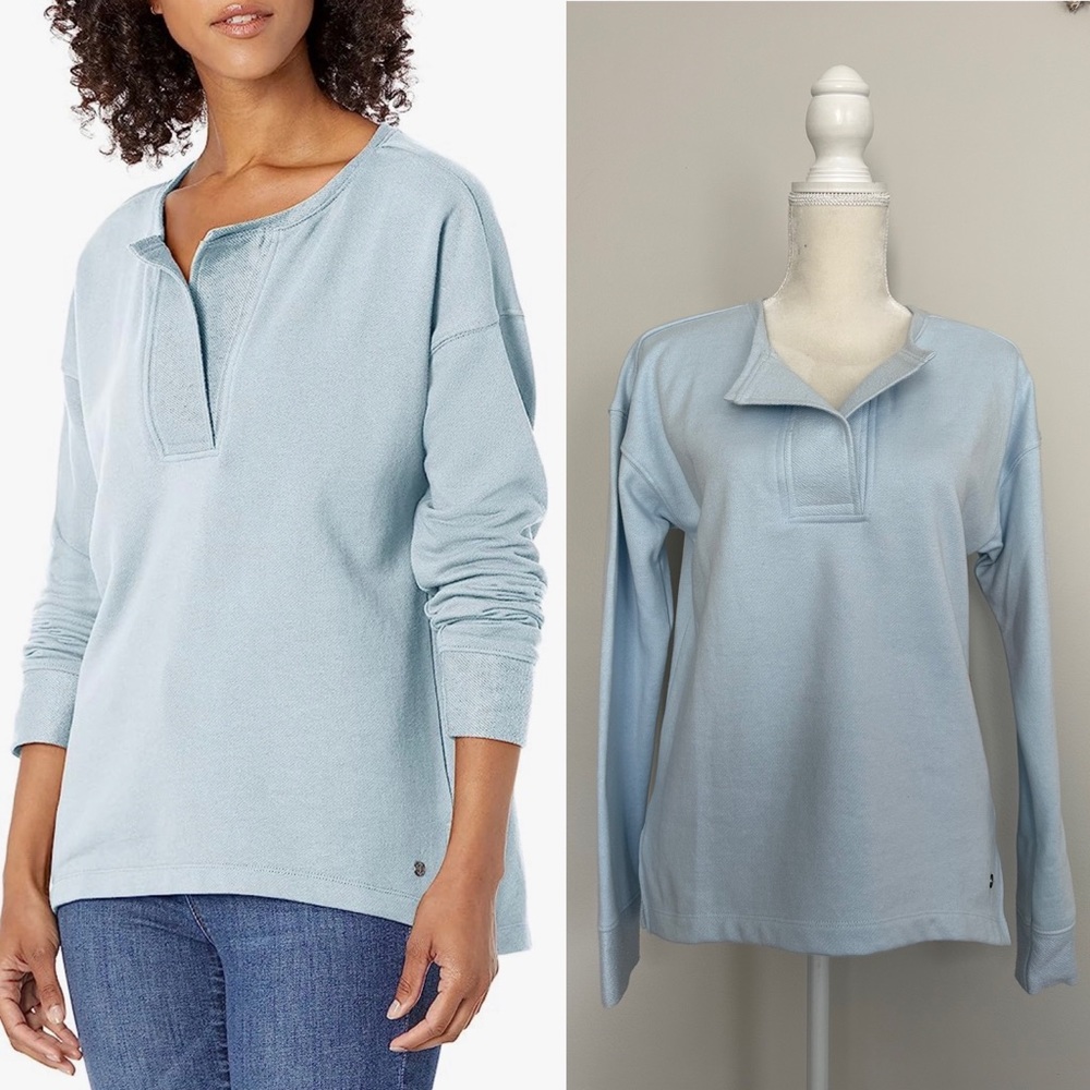 NWT JAG Light Blue V Neck Brushed Terry Long Sleeve Tina Pullover Sweater XS S M